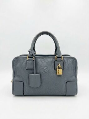Loewe Gray Pebbled Leather Top-Handle Satchel with Gold Hardware